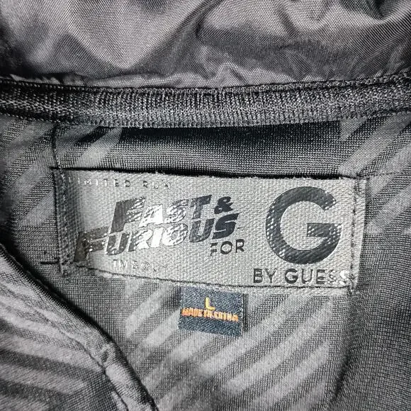 Guess Fast & Furious Vest Mens Large Black Hooded Full Zip Checkered Limited - Picture 2 of 10